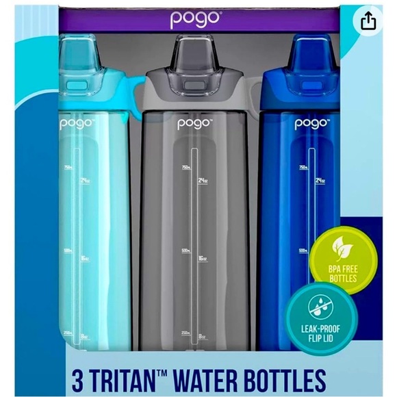 Pogo BPA Free Tritan Water Bottles with Flip Lid and Straw -32 oz 3 Pack - Picture 1 of 6